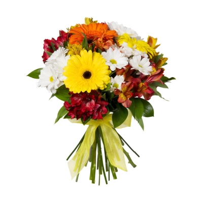 Букет «Красочный фонтан» — яркая симфония из альстромерий, гербер и хризантем Апатиты Мурманская область