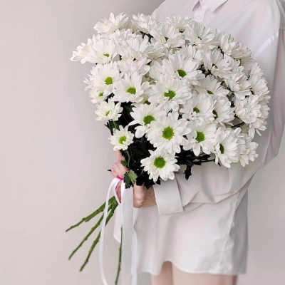 Букет «Ромашка» – 9 белоснежных хризантем в деревенском стиле Апатиты Мурманская область